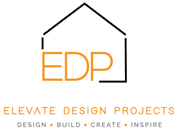 A logo of an orange and black house with the words " elevate design project ".
